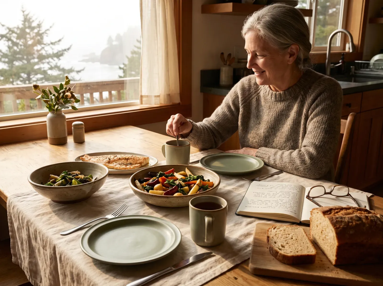 Real food on a kitchen table, prepared rather than styled